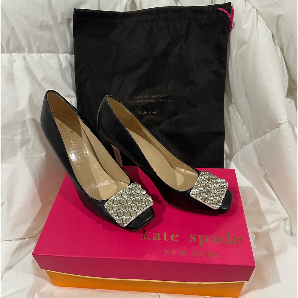 Kate Spade Leather Stiletto High Heels with Crystal Rhinestone Toes “Happy” ♠️